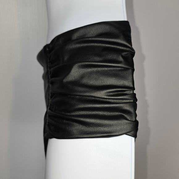 L'Agence Vanessa Faux Leather Bikini Bottom Black Ruched Sides Lined Small NEW - Picture 7 of 7